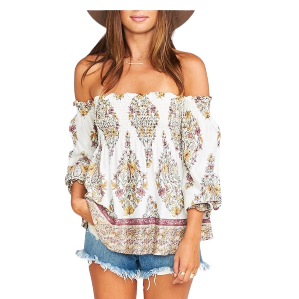 SHOW ME YOUR MUMU: Womens Raquel Smocked Top - Size XS